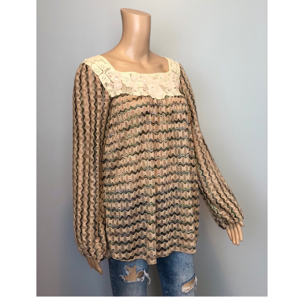 NEW ROMANTICS Free People beaded knit crochet top - Picture 2 of 6
